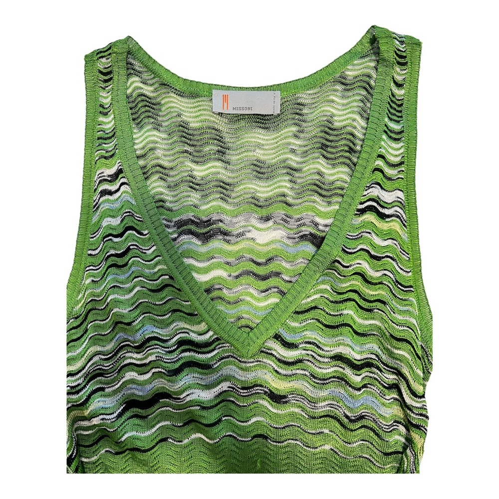 Vintage M Missoni Lime Green Sleeveless Dress with Sash Belt